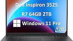 Dell Inspiron 15 15.6" Business Laptop (FHD 120Hz, AMD Ryzen 7 5700U, 64GB RAM, 2TB SSD, 8-Core (Beats i7-1165G7)) Numeric Keypad, Webcam, Wi-Fi, 2024 Inspiron 3000 3525, Win 11 Pro, Carbon Black