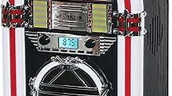 Broadway Desktop Bluetooth Jukebox with CD Player, FM Radio, Built-in Stereo Speakers, and Color Changing LED Lighting, Black