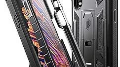 Poetic Spartan Series for Samsung Galaxy XCover Pro (2020) Case, Full-Body Rugged Dual-Layer Metallic Color Accent Leather Texture Shockproof Protective Cover with Kickstand, Metallic Gun Metal