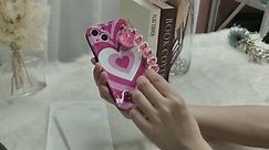 pink love heart phone case with chain
