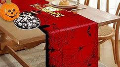 Halloween Table Runner Table Cloth, Pumpkins and Spooky Halloween Tablecloth, Halloween Table Clothes for Holiday Kitchen Dining Table Decoration Halloween Party Decor 71 X 14 Inch