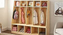 MUSHOMEINC 5-Section Classroom Coat Locker & Backpack Hanger, Daycare Cubby Coat Rack, Cubicle Coat Hanger, Mudroom Furniture with Storage & Hooks for Home, School, Kindergarten, Natural