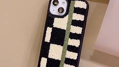 Tewwsdi Checkered Phone Case Compatible with iPhone 15,Cute Soft Fluffy Case Girly Retro Chic Slim Bumper Furry Fabric Washable Protective Cover for iPhone 15 6.1inch 2023(Checkerboard)