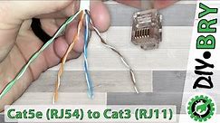 Cat5e to Cat3(RJ11): Convert an exiting Cat5e cable into a phone line (Cat3/RJ11).