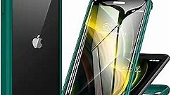 Miracase iPhone SE 2022/2020/8 Case - Full-Body Rugged Clear Bumper with Built-in Glass Screen Protector, Dark Green