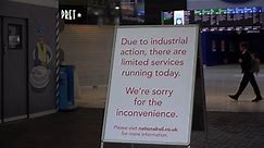 London Waterloo station quiet as largest strike by rail workers for a generation begins