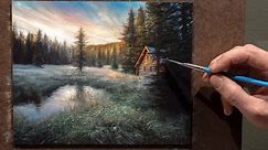 Cabin Oil Painting "Light Frost" - Landscape Art Time-lapse