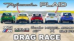 The World's Quickest SUVs: DRAG RACE! New Urus PERF v Model X PLAID v X5M v Turbo GT v GLE 63 S