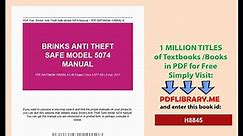 Brinks Anti Theft Safe Model 5074 Manual