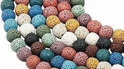 SUNYIK Colorful Lava Rock Essential Oil Diffuser Stone Loose Bead for Jewelry Making 8mm Round 14"