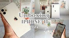 iphone 11 unboxing in 2024 (white) 🤍 | aesthetic unboxing + set up + accessories + camera test
