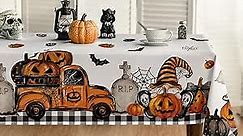 Horaldaily Halloween Tablecloth 60x84 Inch Rectangular, Ghost Pumpkin Washable Table Cover for Party Picnic Dinner Decor