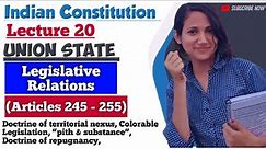 Indian Constitution L20 | Legislative relations between Union & State | Article 245 to 255