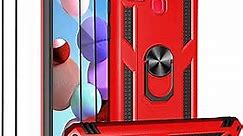 Samsung Galaxy A21s Case with Tempered Glass Screen Protectors, Androgate Military-Grade Metal Ring Kickstand 15ft Drop Tested Shockproof Cover for Samsung Galaxy A21s Red