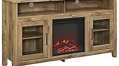 Walker Edison Glenwood Rustic Farmhouse Glass Door Highboy Fireplace TV Stand for TVs up to 65 Inches, 58 Inch, Barnwood