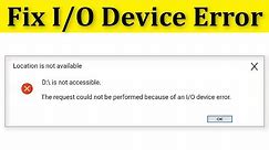 Fix I/O Device Error || The Request Could Not Be Performed Because Of An I/O Device Error Windows 10