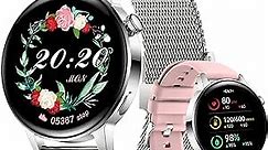 Fashion Smart Watch for Women IP67 Waterproof Fitness Watch Bluetooth Call Receive Dial 1.32" HD Touch Screen LCD Heart Rate Sleep Monitor smartwatch for iOS Android Phones, (with 2 Bands) 03 Silver