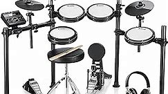 Donner DED-200X Electronic Drum Set, Electric Drum Kit with Quiet Mesh Drum Pads, 2 Cymbals w/Choke, 31 Kits and 450+ Sounds, Throne, Headphones, Sticks, USB MIDI, Melodics Lessons (5 Pads, 4 Cymbals)
