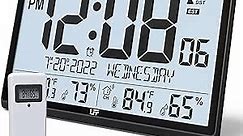 Atomic Clock/Never Needs Setting, Battery Operated, Atomic Wall Clock with Indoor/Outdoor Temperature & Humidity, Wireless Outdoor Sensor, 15" Digital Wall Clock with 4.5" Numbers Easy-to-Read