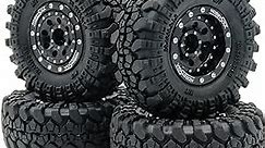 HOBBYSOUL Heavy RC 1.0 Wheels and Tires Pre-Mounted, 1/24 Tires & Adjustable Offset 1.0 Beadlock Wheels Black for 1:24 RC Crawler Axial SCX24 Upgrade,(4-Pack, Assembled)
