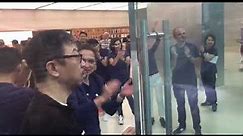 iPhone X launch: Apple Orchard Rd staff cheering as customers enter the store