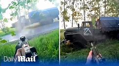 Ukraine Special Forces ambush a Russian truck with heavy gunfire