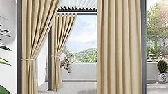 RYB HOME Outdoor Patio Curtains - Blackout Waterproof Porch Curtains & Drapes Privacy Protect Sunight Block for Pavilion Pergola Porch, 1 Panel, W 52 x L 84 inch, Cream Beige