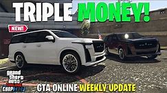 GTA ONLINE WEEKLY UPDATE! NEW CAR, TRIPLE MONEY & DISCOUNTS!