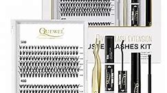 QUEWEL DIY Eyelash Extensions Kit, Lash Clusters 240 Pcs, Applicator Tool, Bond and Seal Super Hold, Glue Remover Easy to Apply at Home(30D+40D D MIX8-14)