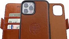 Dreem Fibonacci 2-in-1 Wallet Case for Apple iPhone 12 Pro Max - Luxury Vegan Leather, Magnetic Detachable Shockproof Phone Case, RFID Card Protection, 2-Way Flip Stand - Caramel