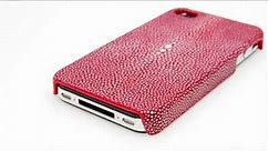 Sanded Red Stingray (Shagreen) Leather Snap On Case for iPhone 4/4S