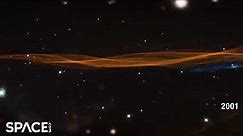 Sliver of Cygnus Loop nebula in Hubble Telescope time-lapse - Zoom in!