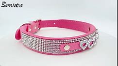 Senristar Crystal Dog Collar Personalized with Bling Name,Custom Sparkling Rhinestones Dog Collar for Small Medium Large Dog (S,Red)