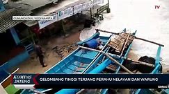 Gelombang Tinggi Terjang Perahu Nelayan dan Warung