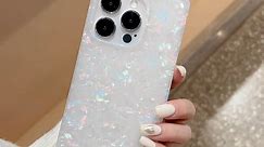 Reezaddin Mother of Pearl Square Glitter Phone Case for iPhone 12/12 Pro,Squared Edge Design Shiny Bling Sparkle Slim Glossy Trendy Flexible Protective Girly i12 i12pro Cover 6.1 Inch,Opal Shell