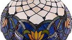 WERFACTORY Tiffany Lamp Shade Replacement 16X8 Inch Blue Lotus Flower Stained Glass Lampshade Only with Cap fit for Table lamp Pendant Light Ceiling Fixture (Part Not Included) S220 Series