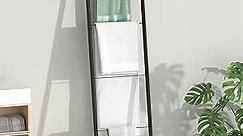 Black Metal Blanket Ladder - Free Standing Wall Leaning Ladder Towel Rack for Decorative Bathroom, Living Room, Kitchen, Holder for Towels, Blankets, Throw Blankets, Quits(4-Tiers, Black)