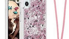 Tncavo for Samsung Galaxy A34 5G Case for Woman, Moving Liquid Holographic Sparkle Glitter Cases with Strap Crossbody Slim Soft TPU Bumper Phone Cover for Samsung Galaxy A34 5G LSS Rose Gold