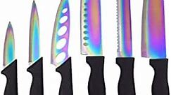 Lightahead 7pcs Premium Rainbow Colored Knife Set, 6 Stainless Steel Kitchen Knives with Chopping Board