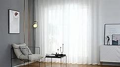 LOYOLADY White Linen Curtains 102 inches Long 2 Panels Set Linen Texture Sheer Curtains for Living Room Pinch Pleated Privacy Curtains & Drapes 100" W x 102" L