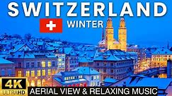 Switzerland 🇨🇭 4K Winter video | Switzerland winter snow 4K drone shots with Relaxing Music