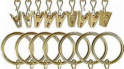 AMZSEVEN 100 Pack Metal Curtain Rings with Clips, Curtain Hangers Clips, Drapery Clips with Rings, Drapes Rings 1 in Interior Diameter, Fits Diameter 5/8 in Curtain Rod, Gold Color