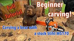 Want to carve a bear ? Have a stock Stihl MS 170 ? Beginner chainsaw carving tutorial First carving