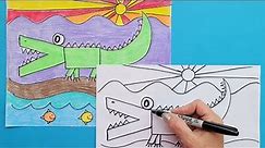 how to draw an alligator with simple lines and shapes @artmakeslifemeri