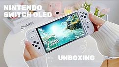 Nintendo Switch OLED Aesthetic Unboxing + cute accessories & Zelda Tears of The Kingdom 🍃🌸 (ASMR)