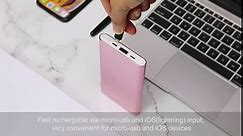 10000mAh Quick Charge Portable Charger Fast Charging Power Bank Slim Back Up Battery Pack for iPhone 14 13 12 X XS PRO MAX 8 7 6 6s Plus iPad Android Samsung Galaxy Cell Phone Rose Gold Pink