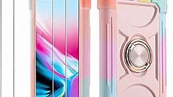 Cookiver for iPhone 8 Plus Case/iPhone 7 Plus Case, iPhone 6 Plus/6S Plus Case 5.5 Inch with Ring Stand, with 2 Pack Glass Screen Protector Heavy-Duty Grade Phone Cover (Rainbow Pink)
