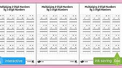 Multiplying 2-Digit by 1-Digit Numbers on Squared Paper Activity Sheets