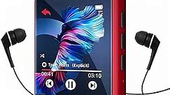 32GB MP3 Player Bluetooth 5.0 Full Touch Screen Color Screen Mini MP3 Player, HiFi Lossless Music Player with Speakers, FM Radio, Recording, Support up to 128GB (red)