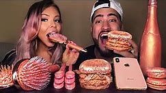 ASMR ROSE GOLD EDIBLE CHAMPAGNE BOTTLE, HAIRBRUSH, SPOONS, IPHONE X, ROSE GOLD BURGER MUKBANG 먹방